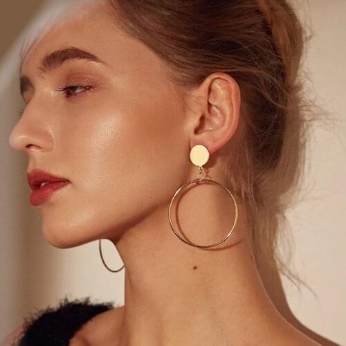 Fashion Dangle & Chandelier Earring ring with disc stud copper steel alloy material gold color plated for women girls
