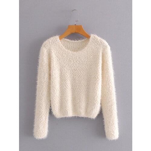 O-neck Mohair Knitted Pullover Sweater Long Sleeve Female Sweater Winter Women Warm Sweaters White Pink Autumn Woman