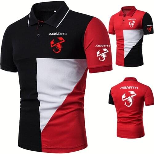 High Quality Fashion Casual Mens POLO shirt Abarth Car Logo Printing Summer Mens short sleeve Cotton Splicing short sleeve