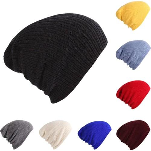 Cotton Blends Soft Beanies Men Outdoor Slouchy Warm Ski Knitted Hat Female Winter Bonnet Hip Hop Plain Womens Cap Drop Shipping