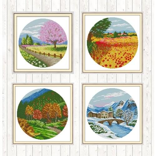 Four Seasons Cross Stitch Embroidery Kit DIY Needlework Crafts 14CT 11CT Counted and Stamped DMC Cotton Thread Printed Canvas