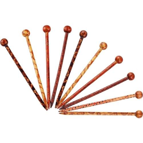 Set of 10 Wooden Hair Sticks, 5 Inches Long, Mixed Colors Vintage Wood Hair Accessory