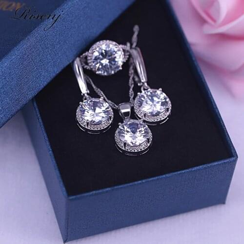 Big Round White Top Cubic Zircon Silver Color Jewelry Set For Women Earring/Necklace/Ring Set Pretty Birthday Present