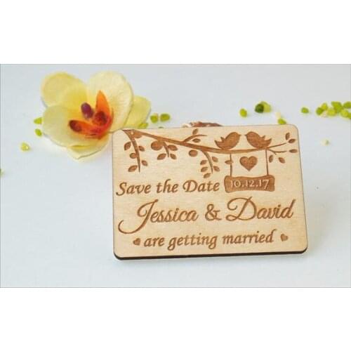 Customize name date Wedding love birds rustic wooden Save the Date Fridge Magnets engagement invitation cards party favors gifts