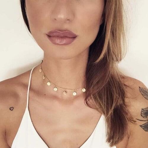 2017 New Women chocker gold Chain round coin choker Necklace Jewelry collana Kolye Bijoux Collares Mujer Collier Femme joyas