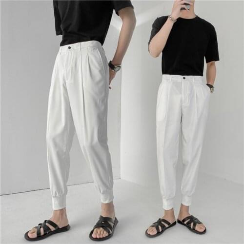 2021 Summer New Casual Pants Men Loose Business Dress Cropped Trousers Streetwear Office Trousers Male Suit Pant Pantalon Homme