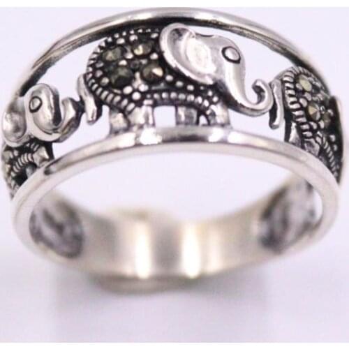 New Pure 925 Sterling Silver Ring Width 10mm Small Marcasite Hollow Pattern Elephant For Woman US Size 5-10