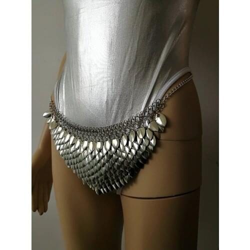 New Fashion Style B754 Silver Scalemail Mermaid Fish Scales Loin Cloth Skirt Chainmail Belly Chains Jewelry Layers Waist Chains