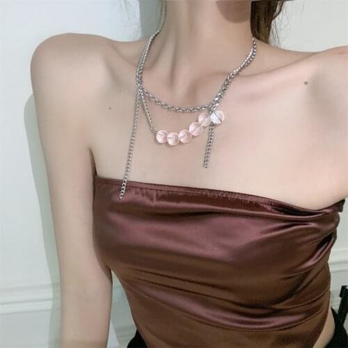 Origin Summer Japanese Transparent Resin Beaded Asymmetric Pendant Necklace for Women Chunky Chain Statement Necklace Jewellery