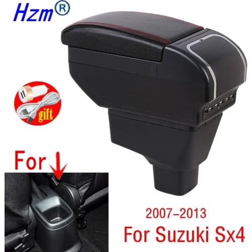 USB Charging Car Armrest Box For Suzuki Sx4 2007-2013 Dual Layer Center Console Storage Box with ashtray Cup holder Car modifica
