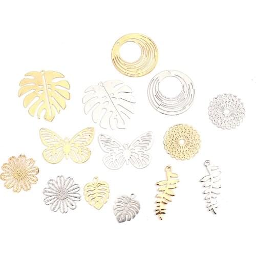 Flower Butterfly Leaf Charms For Women Jewelry Findings & Making Diy Earrings Necklace Accessories Gold Silver Metal Pendants