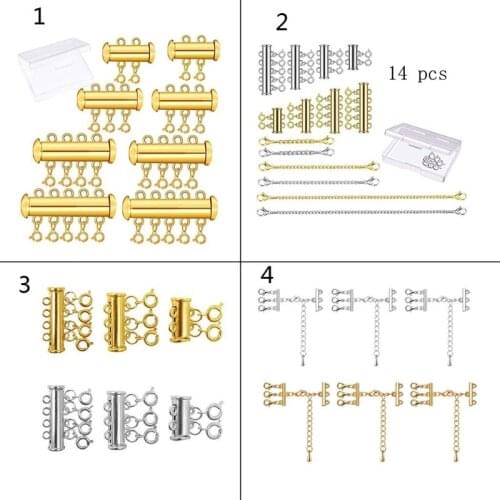 1 Set Gold Silver Plated Brass Layered Bracelet Necklaces Slide Magnetic Tube Lock with Lobster Clasps Jewelry Findings