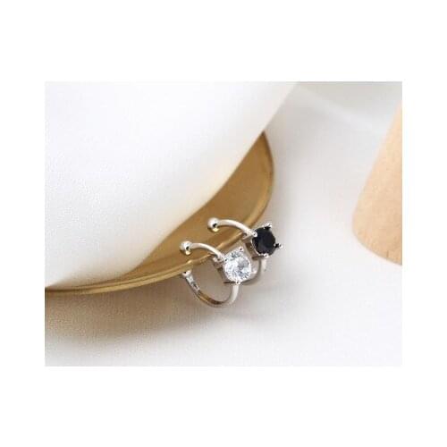 S925 Silver Color Pierced Black And White Zircon Fashion Beautiful Prevention Allergy Ladies Boutique Jewelry Girlfriend Gift