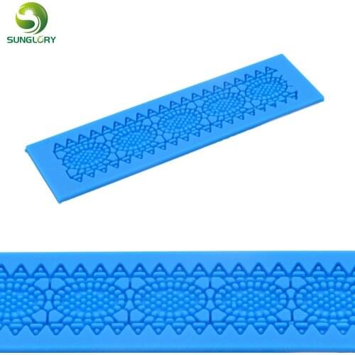 Flower Shape Silicone Lace Mat Sugar Fondant Cake Lace Mold Silicone Baking Mat Cupcake Wedding Decoration Cake Tools Color Blue