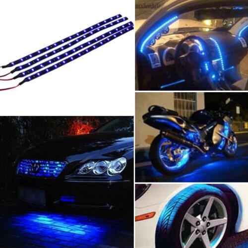 Blue 4pcs 30CM/15 LED Car Motors Truck Flexible Strip Light Waterproof 12V