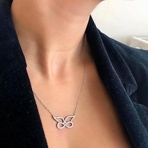 Angel Wing Endless 925 Sterling Silver Necklace Women Girls Gift Jewelry Accessories Fashion Handmade Elegant Chain