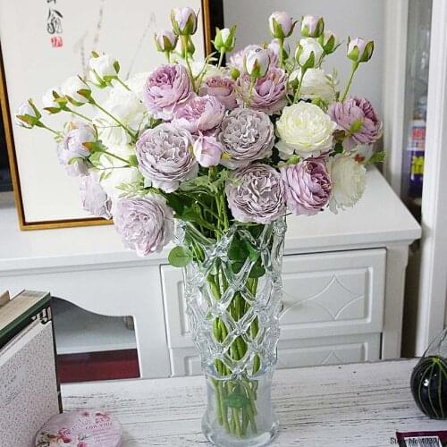 Western Rose Fake Flowers 3 Heads Artificial Flower Branch for Christmas Home Garden Decoration Wedding Silk Real Touch Florals