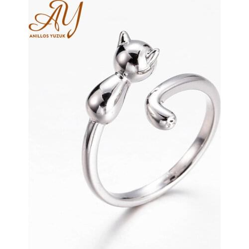 Anillos Yuzuk Authentic 925 Sterling Silver Cat Open Size Adjustable Finger Rings For Women Daily Simple Jewelry Free Shipping