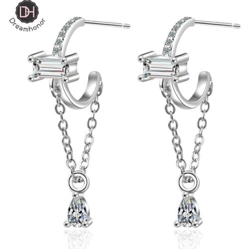 Dreamhonor Fashion 925 Sterling Silver Long Tassel Crystal Zirconia Earrings Women Exquisite Girlfriend Jewelry Accessories