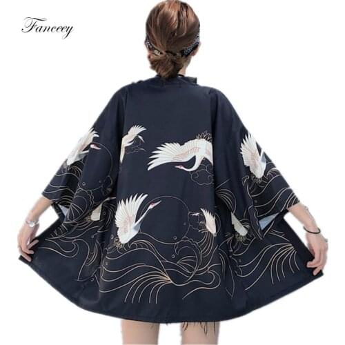 Fanceey Kimono Women Summer Long Japanese Style Robe Kimono Cardigan Anime Clothes Haori Cosplay Shirt Blouse for Women Yukata