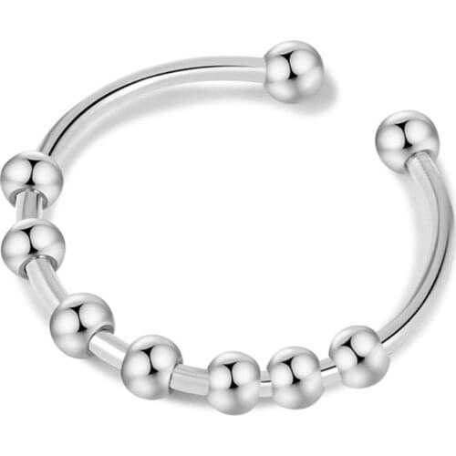 Ladies Anxiety Ring Rattles Stainless Steel Decompression Ring Fidget Bead Ring Adjustable Opening and Stackable Ring