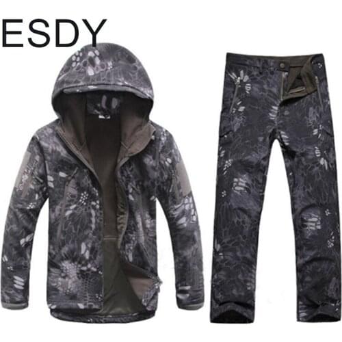 Winter Windproof Thermal Waterproof Soft Shell Jacket + Pants Men Outdoor Climbing Hiking Warm Camouflage Coat Trousers Sets