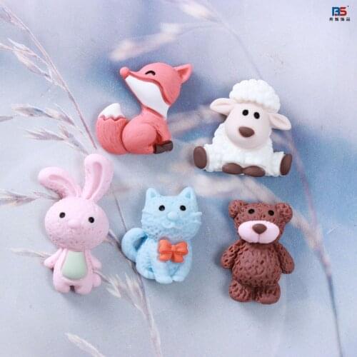 10Pcs Kawaii Resin Animals Fox Rabbit Bear Flatback Resin Cabochons Scrapbooking DIY Hair Bows Centers Jewelry Craft Decoration