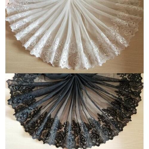 2 Yards Lace Trim Rose Flowers Embroidered Tulle Lace 10.23" Wide Doll Dress Underwear Costume DIY Craft Supplies 2 Colors