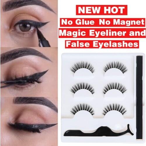 3 Pairs/Lot 3D Mink Eyelashes Natural No Magnetic Liquid Eyeliner& False Eyelashes & Tweezer Set Tool Thick Eye Lashes Extension