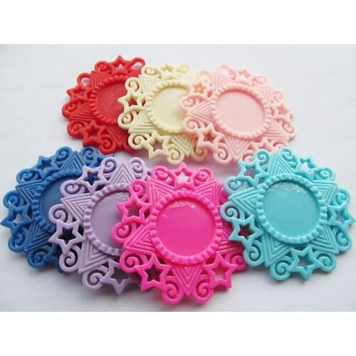 50pcs 8 Colors Flatback Resin Star Charm Finding,Filigree Border Base Setting Tray,for 25mm Cabochon/Cameo