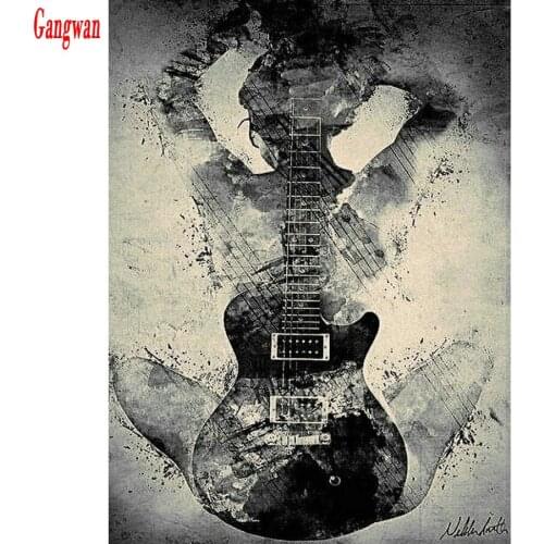 5D DIY square round Full Diamond Embroidery abstract Guitar beauty diamond painting girl Cross Stitch kit black white art decor