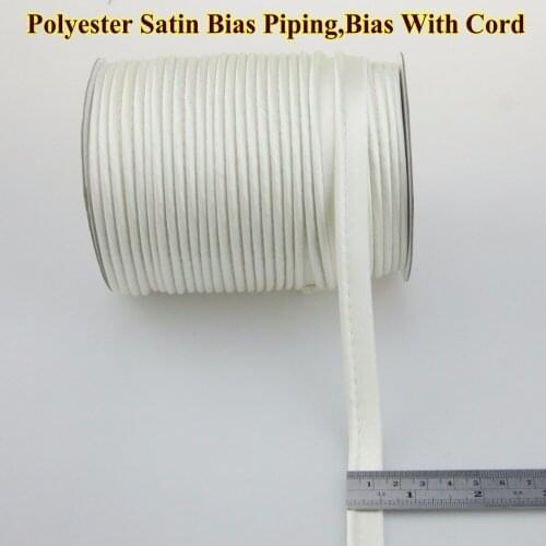 Free Shipping-Polyester satin Bias Tape with cord,satin bias Piping tape,size:12mm*72yds, color ivory white, cream,off-white