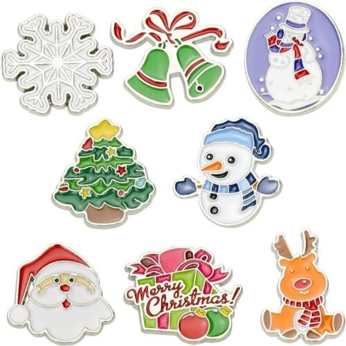 HOSENG 8Pcs/Lot Happy Merry Christmas Series Cartoon Brooch Gift For Women Man Party Enamel Pin Elk Snowflake HS_793