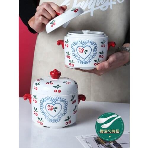 Stew cup with cover, stewed inner bladder, stew cup, double cover, double ear stew cup, steamed egg bowl, household stew pot