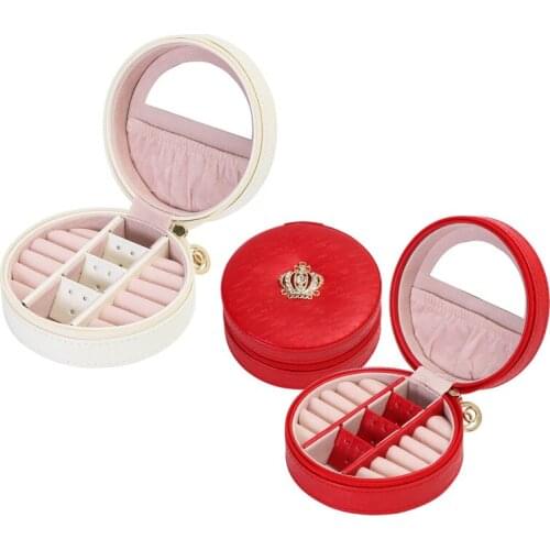 Travel Jewelry Storage Case Round Portable Women Ring Earring Display Jewellery Organizer Holder Bag with Zipper