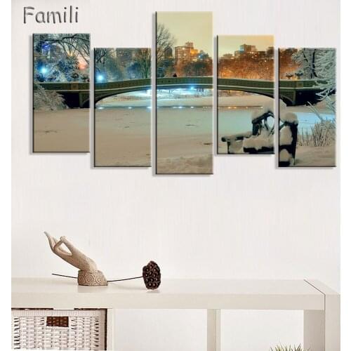 5PCS Home decor modern canvas painting new york city pictures black and White yellow-taxi on wall Art Canvas Prints for living r