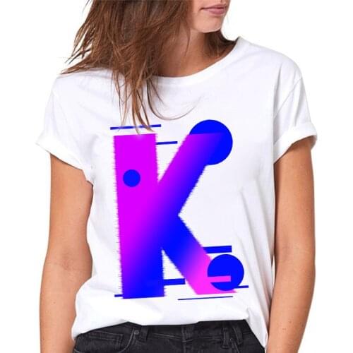 T-shirts Women Harajuku 26 English Alphabet K Print 90s Ladies Tshirt Casual Female Tee Top Retro Tee shirt femme Plus Size XXXL