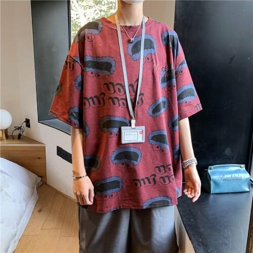 Summer 2021 Kpop Cute Cartoon Print Brief Novelty Pullover Harajuku Hand-Painted Kawaii Pattern Clothes Retro Fashion Streetwear