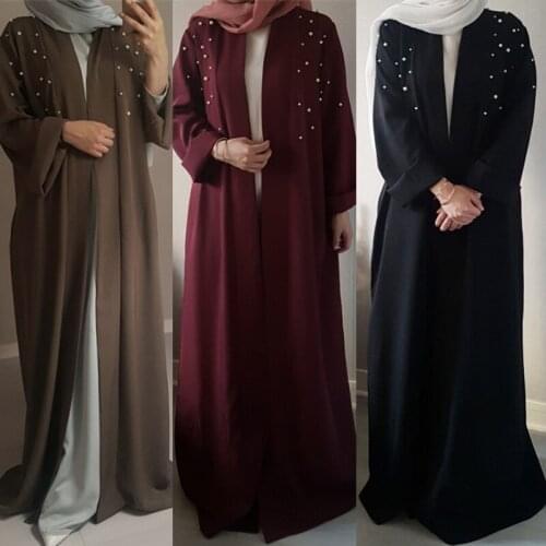 Muslim Abaya Maxi Dress Cardigan Beading Tunic Long Robes Kimono Jubah Ramadan Arabic Turkish Thobe Islamic Prayer Clothing