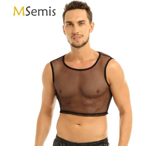 Mens Fishnet Muscle Tank Top Sleeveless See-through Mesh T-Shirt Clubwear Male Transparent Muscle Vest Tops