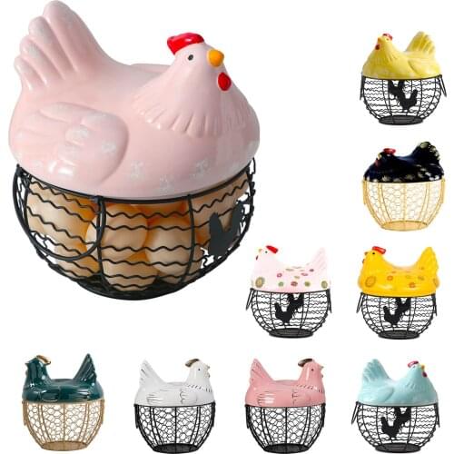 New Storage Box Kitchen Ceramic Hen Storage Decorative Accessories Ceramic Iron Egg Basket Fruit Basket Garlic Potato Sundries