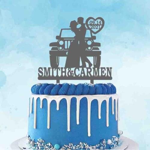 Personalized Couple Name Wedding Date Bride and Groom Wedding Car Cake Topper For Romantic Wedding Party Cake Decoration