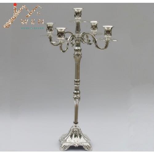 IMUWEN Silver finish metal centerpiece candelabra 63cm height wedding candle holder party or events use X-mas candlestick