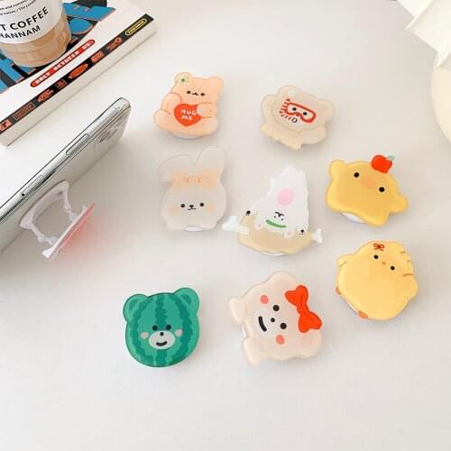 Durable Acrylic Support Bracket Holder Bear Rabbit Food Patten Folding Ring Stand Cute Cartoon Universal Mobile Phone
