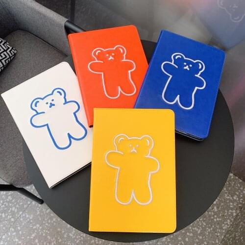 Simple Pure Color Embroider Bear Soft Tablet Protective Case For iPad Air 1 2 3 Mini 4 5 Pro 2017 2018 2019 2020 Cover
