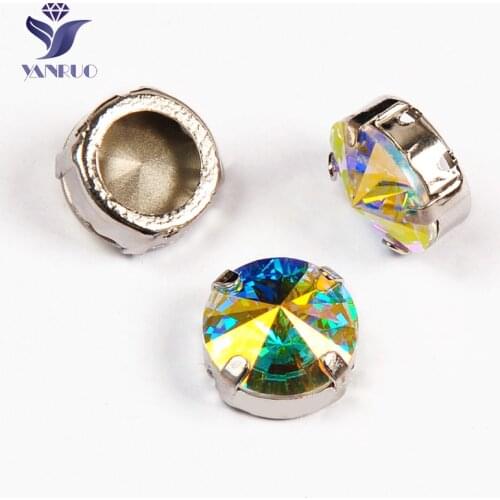 YANRUO 1122 All Sizes AB Rivoli Glass Stones DIY Crafts Strass Point Back Sew On Rhinestones For Needlework Accessories