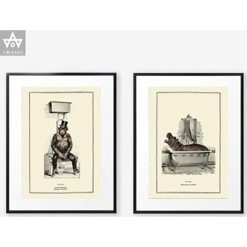 Vintage Animal Print Funny Toilet Wall Art Cloakroom Poster Retro Gothic Steampunk Bathroom Wall Pictures Canvas Painting Decor