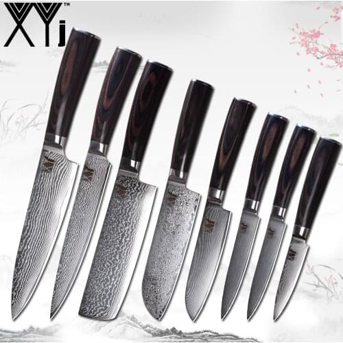 XYj VG10 Core 67 Layer Damascus Steel Knife Set Fruit Utility Santoku Chopping Slicing Chef Kitchen Knife Nakiri Meat Cleaver