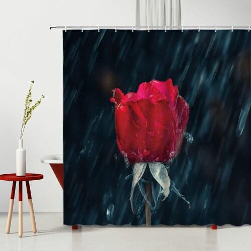 Floral Shower Curtain Red Purple Rose Flower Printing Waterproof Bathroom Decor Hanging Curtains Bathtub Partition Bath Screen