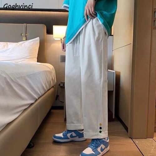 Women Casual Pants Straight Fashion Buttons Harajuku High Street Japan Style Leisure All-math Ulzzang Teenagers Retro Couples